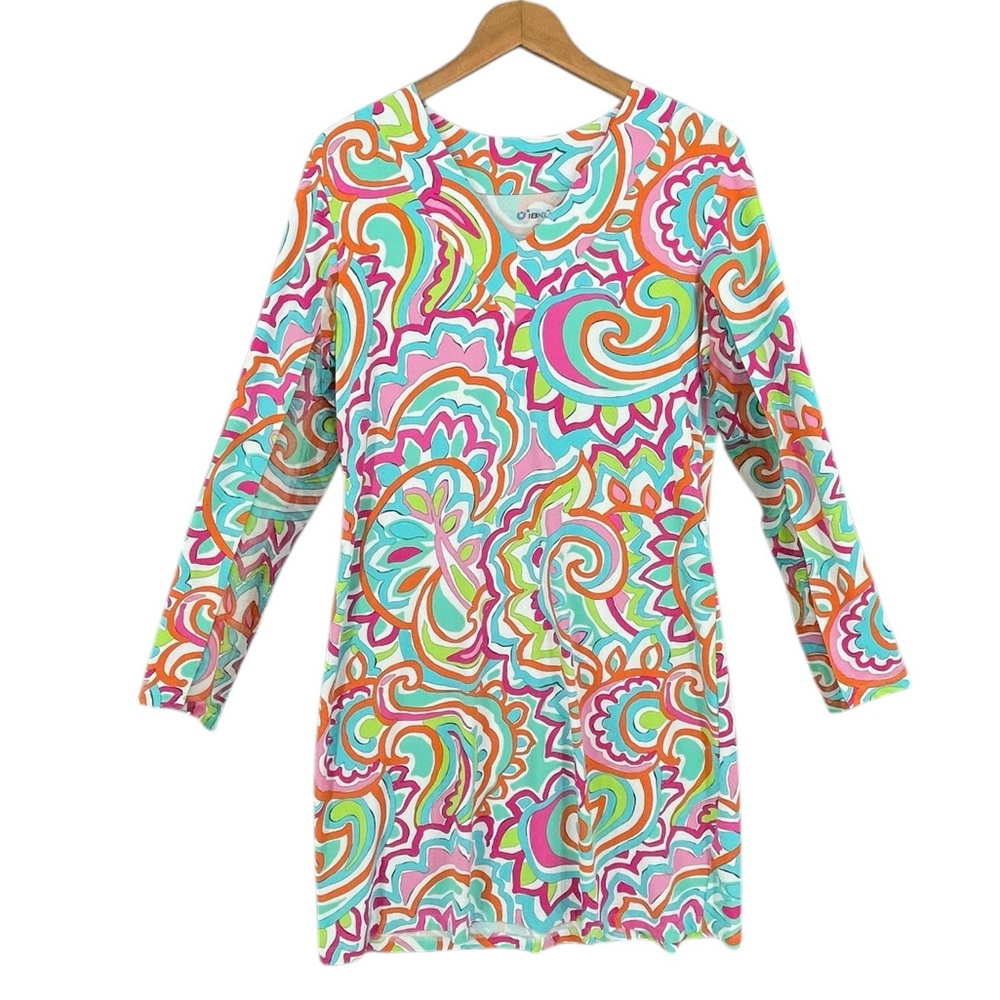 Ibkul Paisley Print Long Sleeve Dress Size Large UPF Activewear